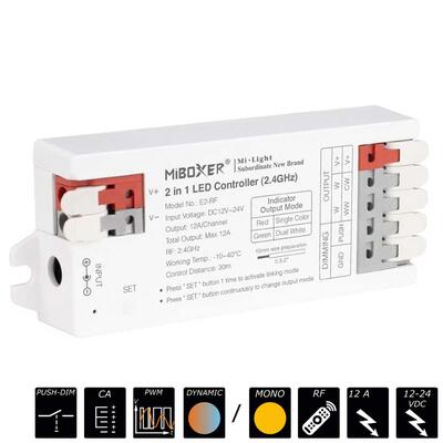 RF-2.4GHz CONTROLLER 2-IN-1 MONO/CCT, 12A, PUSH-DIM