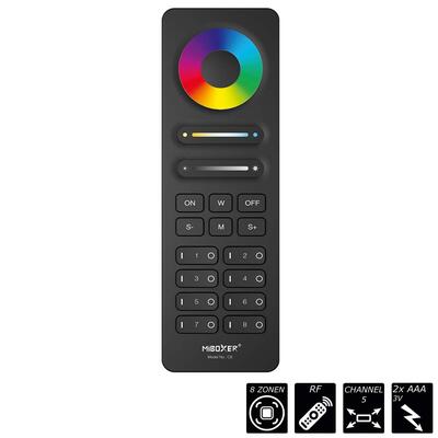 RF-2.4GHz HAND REMOTE CONTROLLER RGB+CCT - 8 ZONEN - BUTTON, black