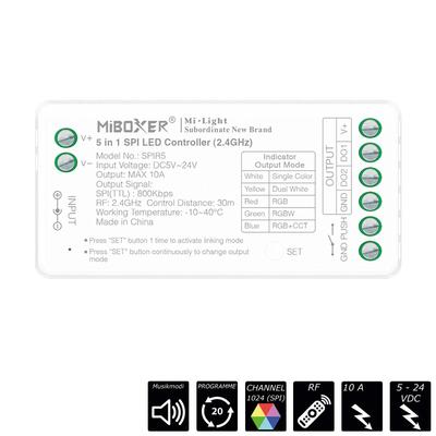 RF-2.4GHz SPI CONTROLLER 5-IN-1, SINGLE / CCT / RGB / RGBW / RGBCCT, 1024 Pixel