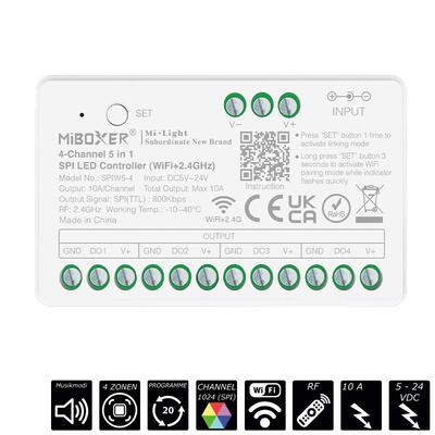 RF-2.4GHz+WiFi SPI 4-ZONEN CONTROLLER 5-IN-1, SINGLE / CCT / RGB / RGBW / RGBCCT, 3072 Pixel