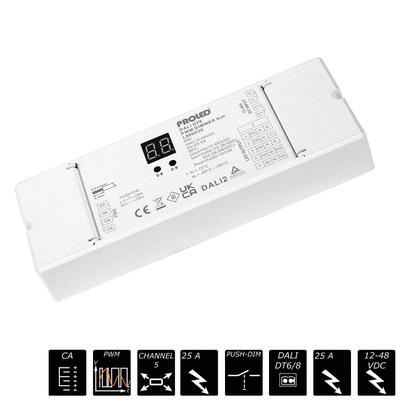 DALI(DT8) PWM DIMMER CV, 5x 5A (48V 5x 2.5A)