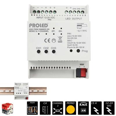 KNX PWM DIMMER DR MONO 3X 1-Kanal 3x 5A