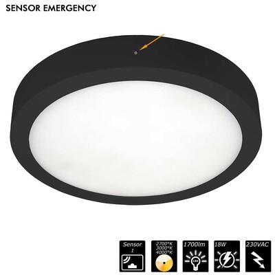 MOON 240 SENSOR EMERGENCY, IP54, 230VAC, schwarz, CCT 2700/3000/4000°K