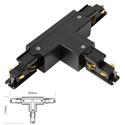 T-VERBINDER für 3-PHASEN DALI STROMSCHIENEN, SCHUTZLEITER AUSSEN, rechts, schwarz