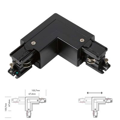 L-VERBINDER für 3-PHASEN STROMSCHIENEN, SCHUTZLEITER EINSTELLBAR, schwarz