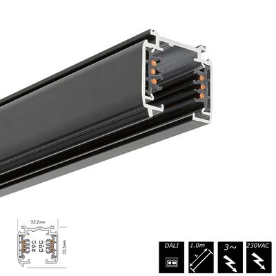 STROMSCHIENE 3-PHASEN DALI 230V, AUFBAU, schwarz, 1m