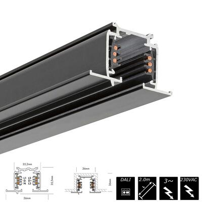 STROMSCHIENE 3-PHASEN DALI 230V, EINBAU, schwarz, 2m