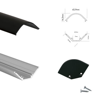 SET C-LINE CORNER ALU - COVER OVAL SCHWARZ - CAP SCHWARZ - 3m