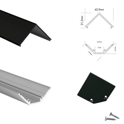 SET C-LINE CORNER ALU - COVER TRIANGLE BLACK - CAP BLACK - 3m