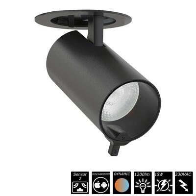 SMART RECESSED SPOT DUAL SENSOR - 15W, 230VAC, 20°, schwarz, Auto CCT