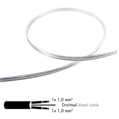 KABEL TRANSPARENT 2x 1,00mm² mit Stahlseil pro m