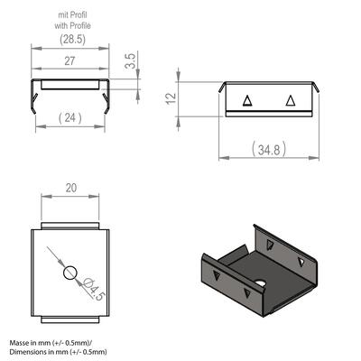 ALU PROFILE BEFESTIGUNGS-CLIP M-LINE SERIE weiss