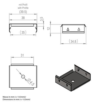 ALU PROFILE BEFESTIGUNGS-CLIP SQ-LINE SERIE silber