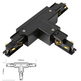 T-VERBINDER für 3-PHASEN DALI STROMSCHIENEN, SCHUTZLEITER AUSSEN, links, schwarz