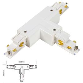 T-VERBINDER für 3-PHASEN DALI STROMSCHIENEN, SCHUTZLEITER AUSSEN, rechts, weiss