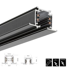 STROMSCHIENE 3-PHASEN 230V, EINBAU, schwarz, 3m